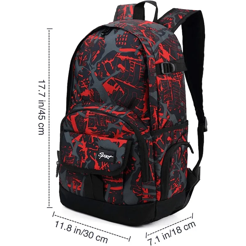 1pc Red Camouflage School Backpack - Ultra-Lightweight & Secure Laptop Compartment - Stylish College & Travel Bag for Trendsetters