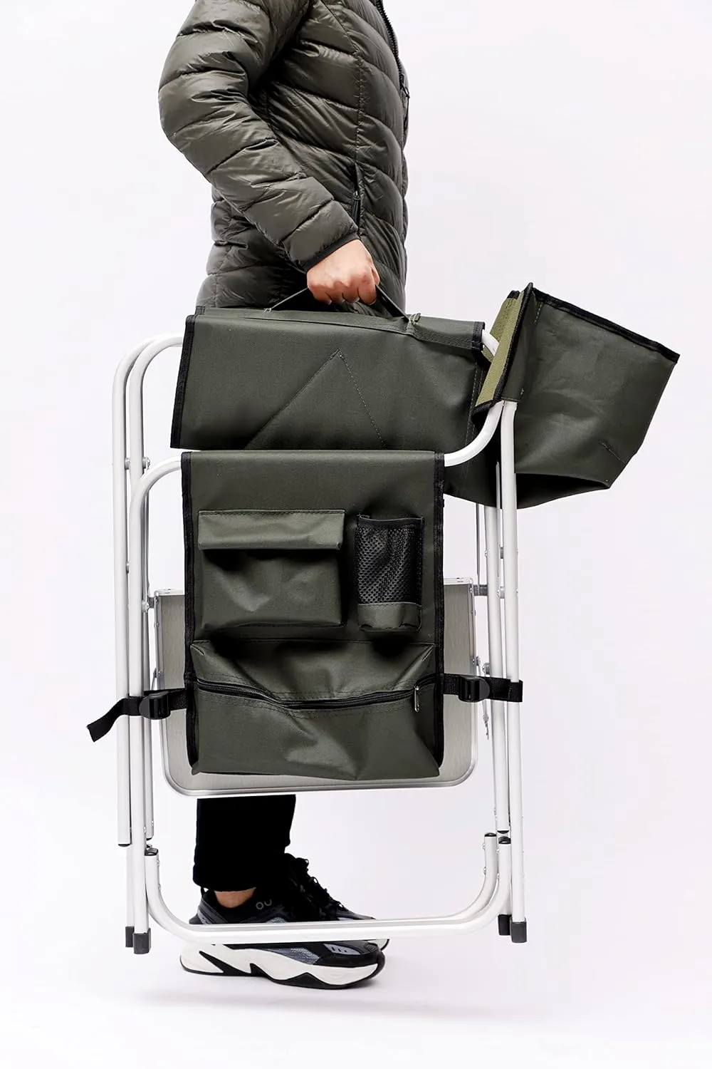 1pcs Padded Folding Outdoor Camping Chair with Side Table and Storage Pockets, Oversized Directors Chair 34.83" L*18.9" W*31.5" H Green