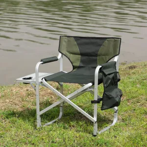 1pcs Padded Folding Outdoor Camping Chair with Side Table and Storage Pockets, Oversized Directors Chair 34.83" L*18.9" W*31.5" H Green