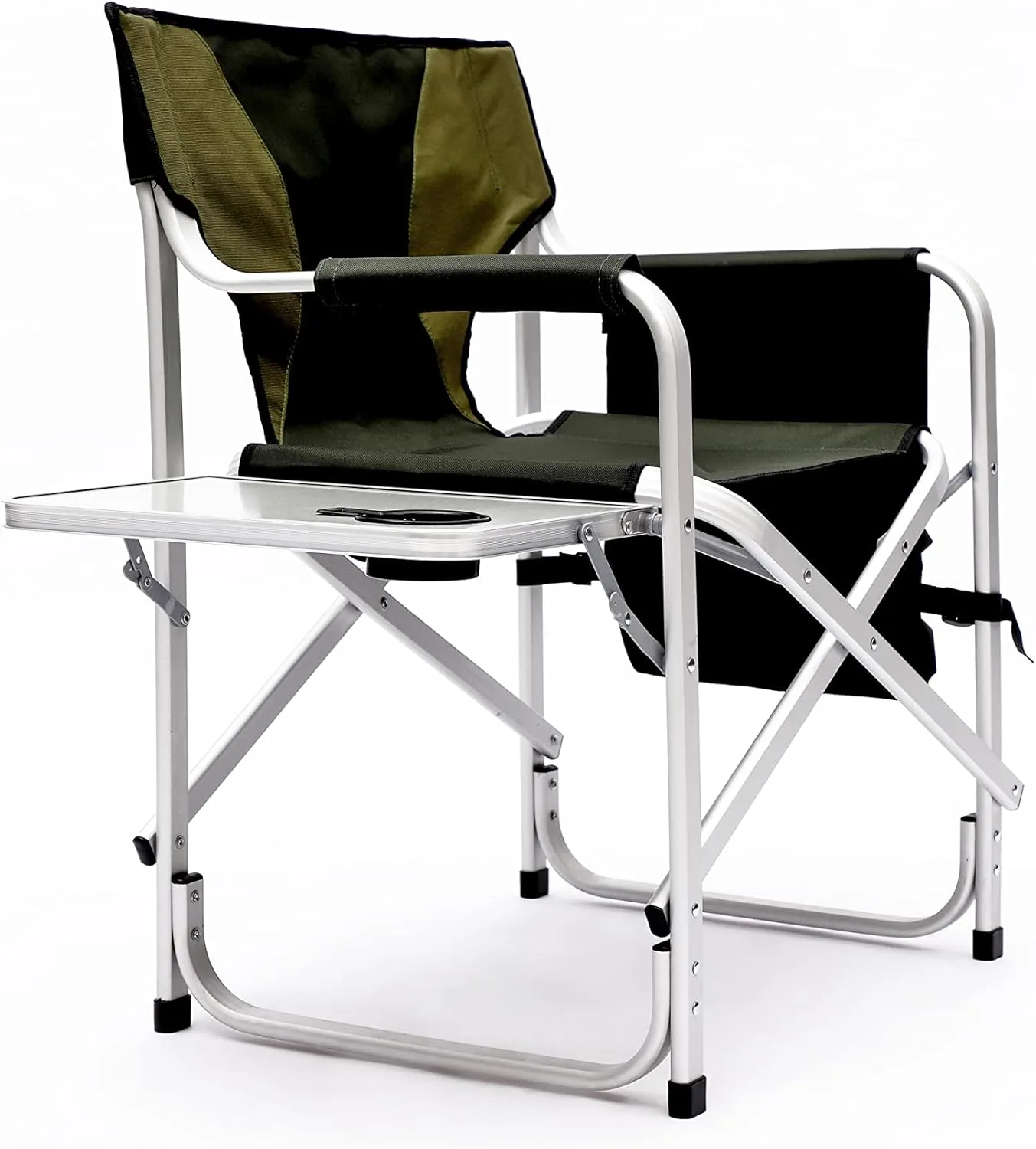 1pcs Padded Folding Outdoor Camping Chair with Side Table and Storage Pockets, Oversized Directors Chair 34.83" L*18.9" W*31.5" H Green