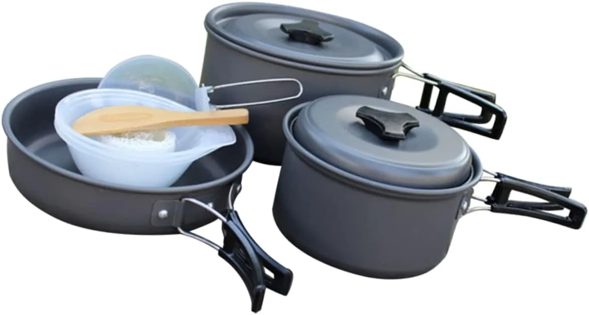 1set Folding Cookware for Camping and Outdoor Activities Portable Cookware Kit Non-Stick Includes Folding Pot and Pan for Backpacking BBQ and Picnics