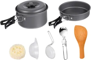 1set Portable Camping Cookware Lightweight Non-Stick Cooking Pots and Pans for People for Hiking BBQ and Outdoor Activities