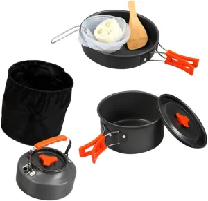 1Set Portable Cooking Kit Camping Cookware for Outdoor Picnic Lightweight Pots and Pans for Hiking Backpacking and Camping Activities Easy to Use Non Stick