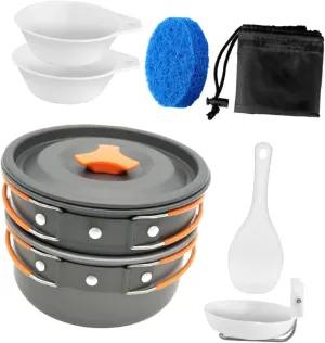 1set Portable Picnic Cooking Set Lightweight Camping Cookware Kit Non-Stick Coating Durable Pot Food-Grade Bowls Spoons for Outdoor Cooking and Camping Adventures