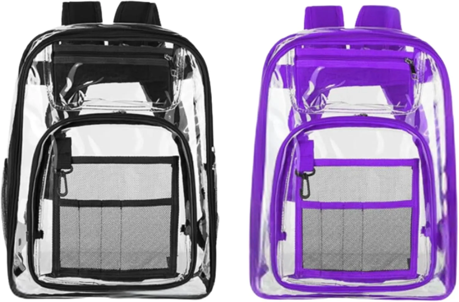 2-2 Pack Clear Backpack Bulk for Students SeeThrough Bag (Multicolor) With Keychain Incluide Transparen Stadium Backpack (1 Black / 1 Purple) 2 Key Shain Letter D, Large, TY22092704