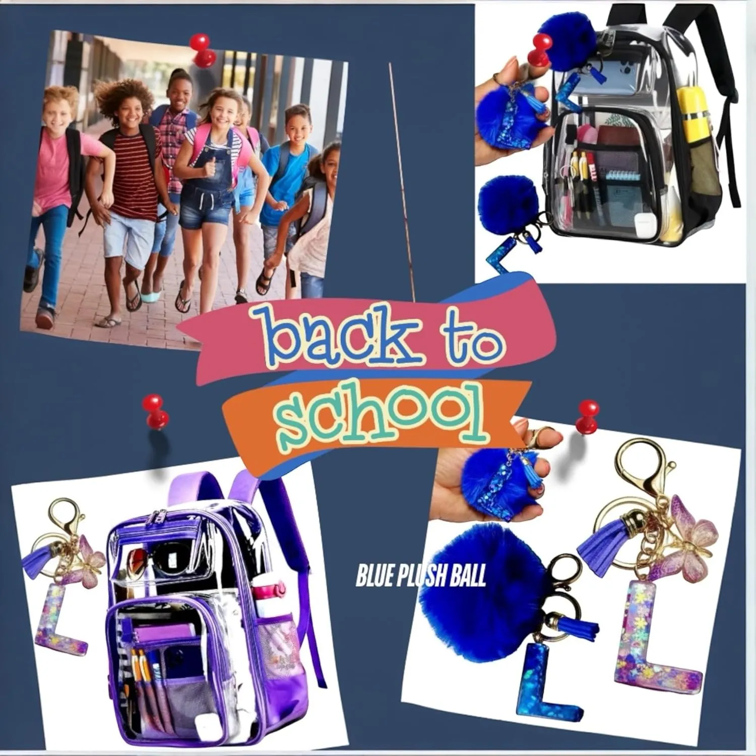 2-2 Pack Clear Backpack Bulk for Students SeeThrough Bag (Multicolor) With Keychain Incluide Transparen Stadium Backpack (1 Black / 1 Purple) 2 Key Shain Letter D, Large, TY22092704