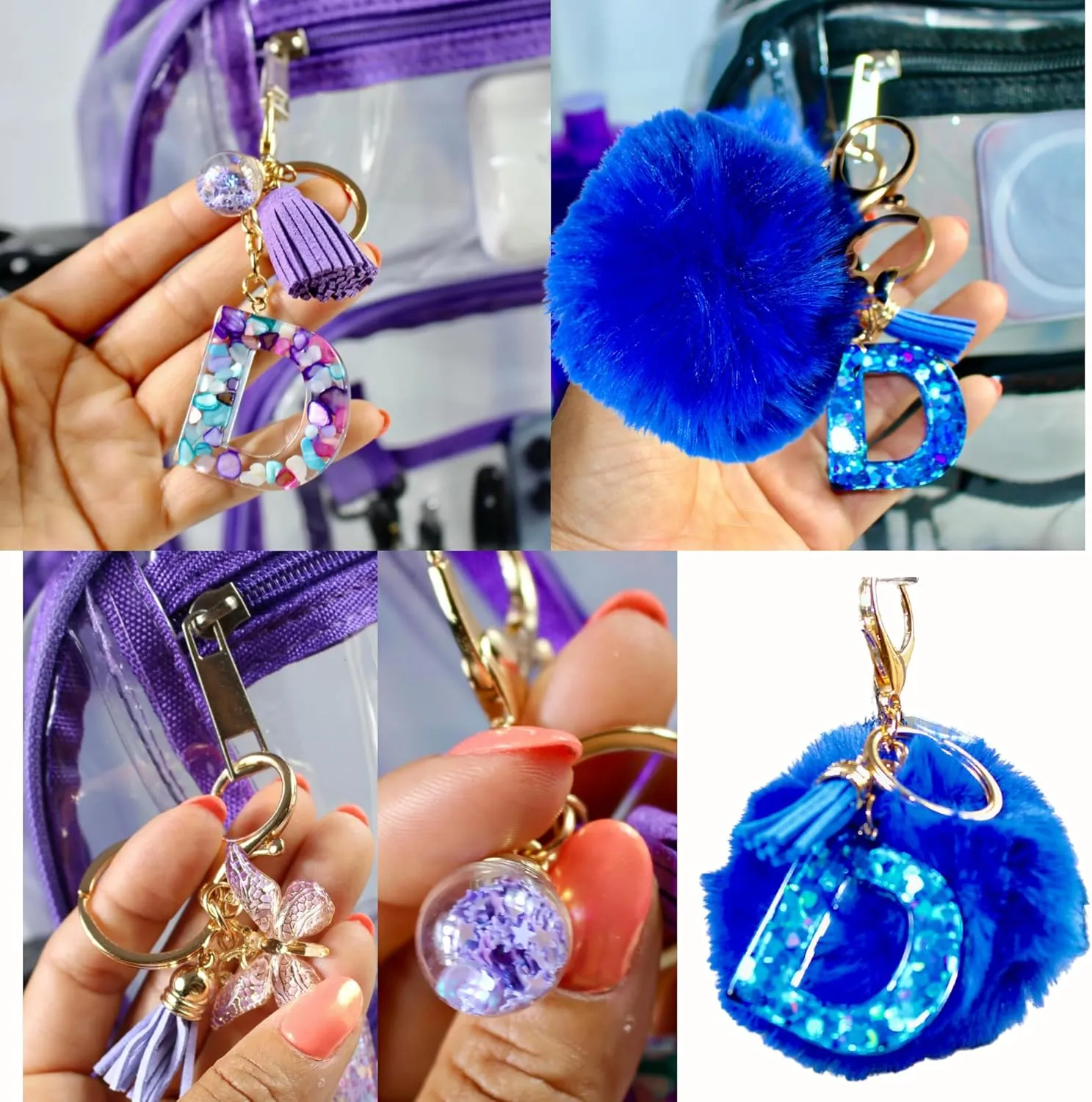 2-2 Pack Clear Backpack Bulk for Students SeeThrough Bag (Multicolor) With Keychain Incluide Transparen Stadium Backpack (1 Black / 1 Purple) 2 Key Shain Letter D, Large, TY22092704