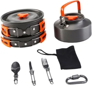 2-3 Person Camping Cookware Set Cooking Pan Pot Teapot Utensils Cooking Supplies for Outdoor Bbq Hiking Climbing Accessories