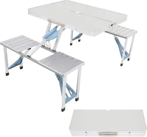 2 in 1 and Chair, Lightweight Portable Indoor Outdoor Picnic Beach Camping Dining Table, Aluminum Utility Suitcase Folding Desk