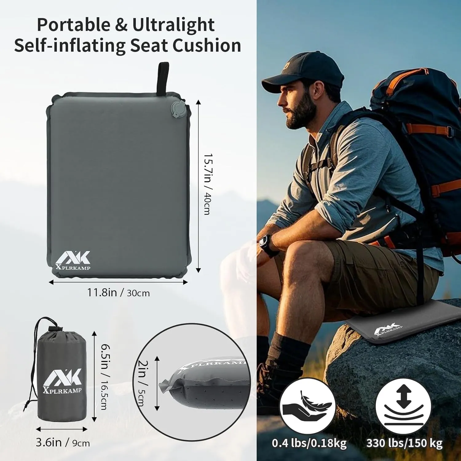 2 in Inflatable Seat Cushion for Airplane Travel Camping Hiking, Portable, Comfortable Memory Foam Seat Cushion for Stadium, Bleachers, Sports Music Events, Driver