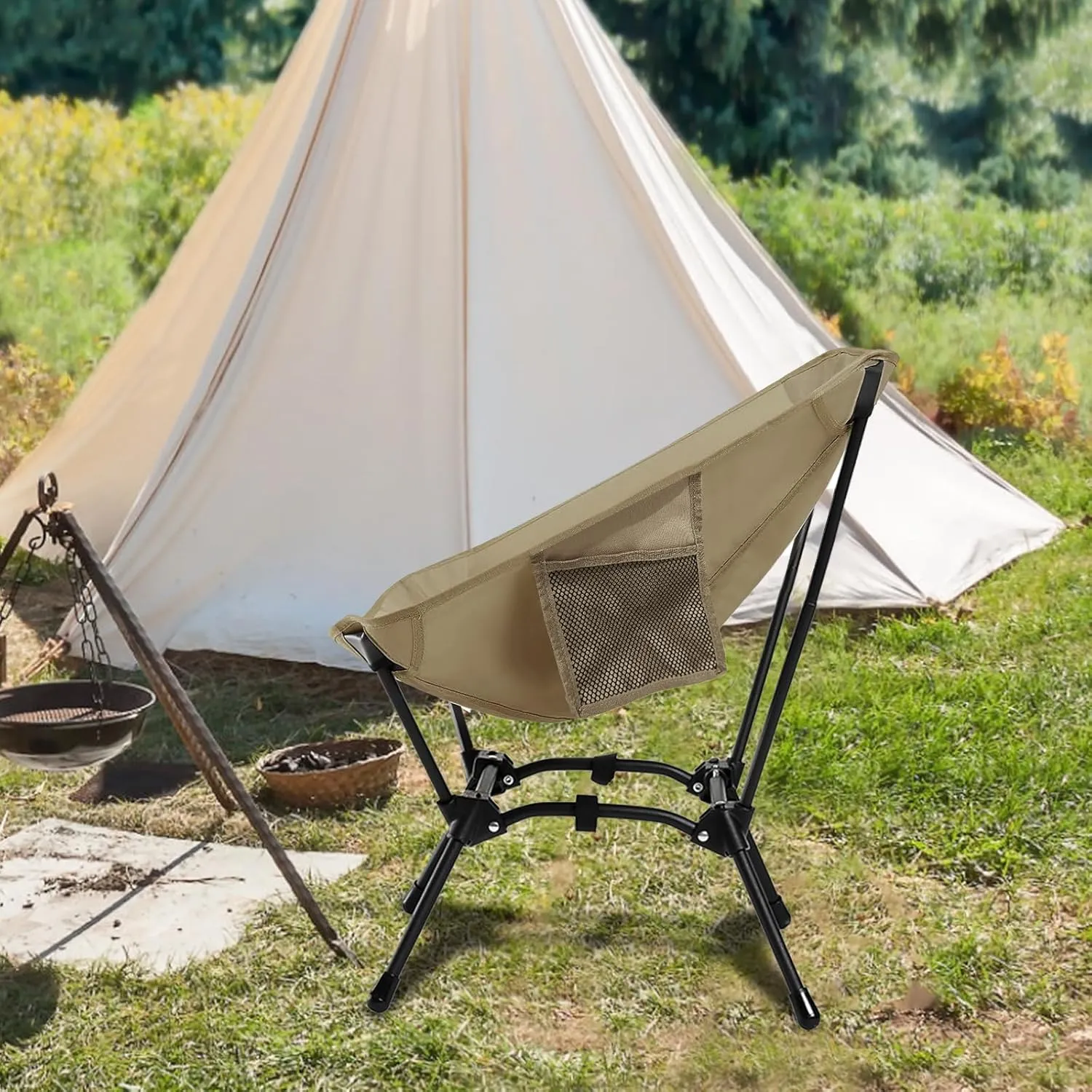 2 Pack Folding Camping Chair, Adjustable 2-Way Camping Chairs for Adults Portable Foldable Compact Backpacking Chair for Outdoor Hiking Picnic Beach BBQ-Khaki