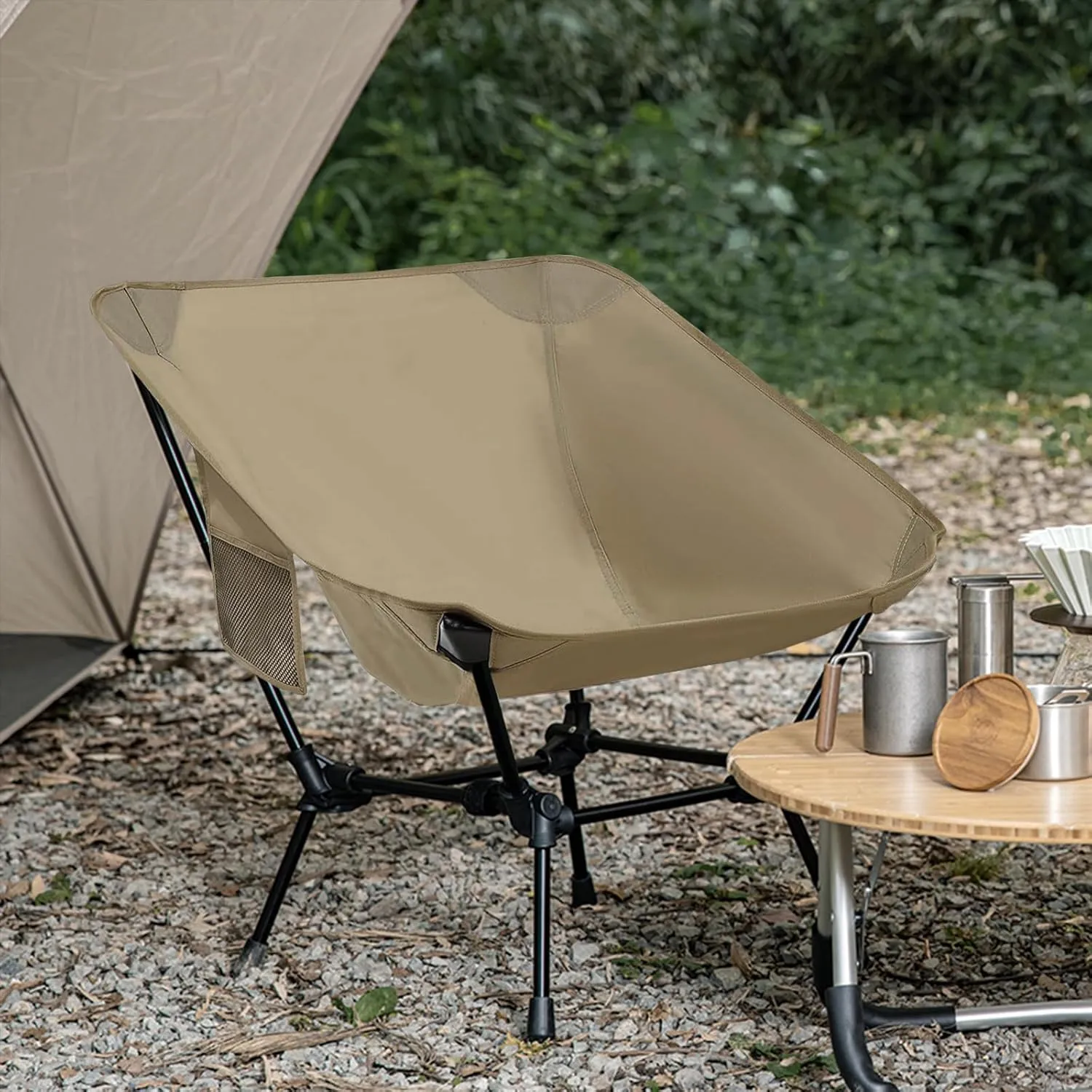 2 Pack Folding Camping Chair, Adjustable 2-Way Camping Chairs for Adults Portable Foldable Compact Backpacking Chair for Outdoor Hiking Picnic Beach BBQ-Khaki