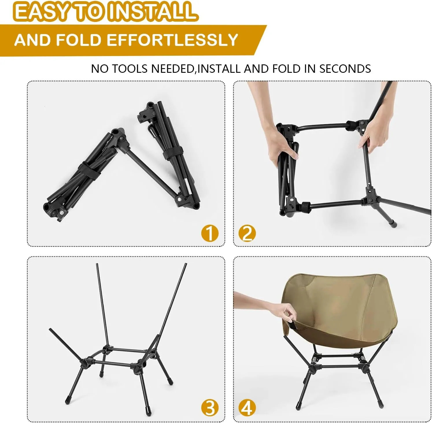 2 Pack Folding Camping Chair, Adjustable 2-Way Camping Chairs for Adults Portable Foldable Compact Backpacking Chair for Outdoor Hiking Picnic Beach BBQ-Khaki