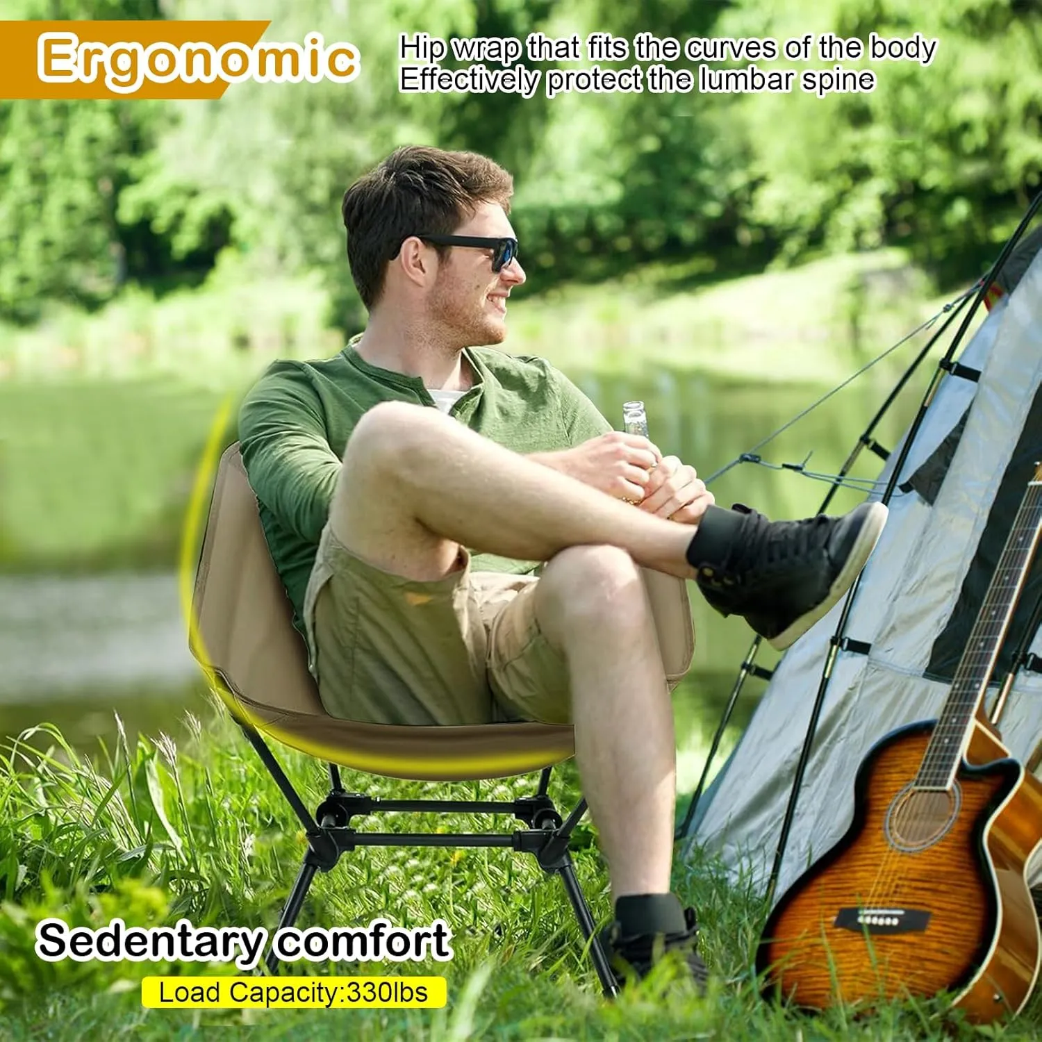 2 Pack Folding Camping Chair, Adjustable 2-Way Camping Chairs for Adults Portable Foldable Compact Backpacking Chair for Outdoor Hiking Picnic Beach BBQ-Khaki
