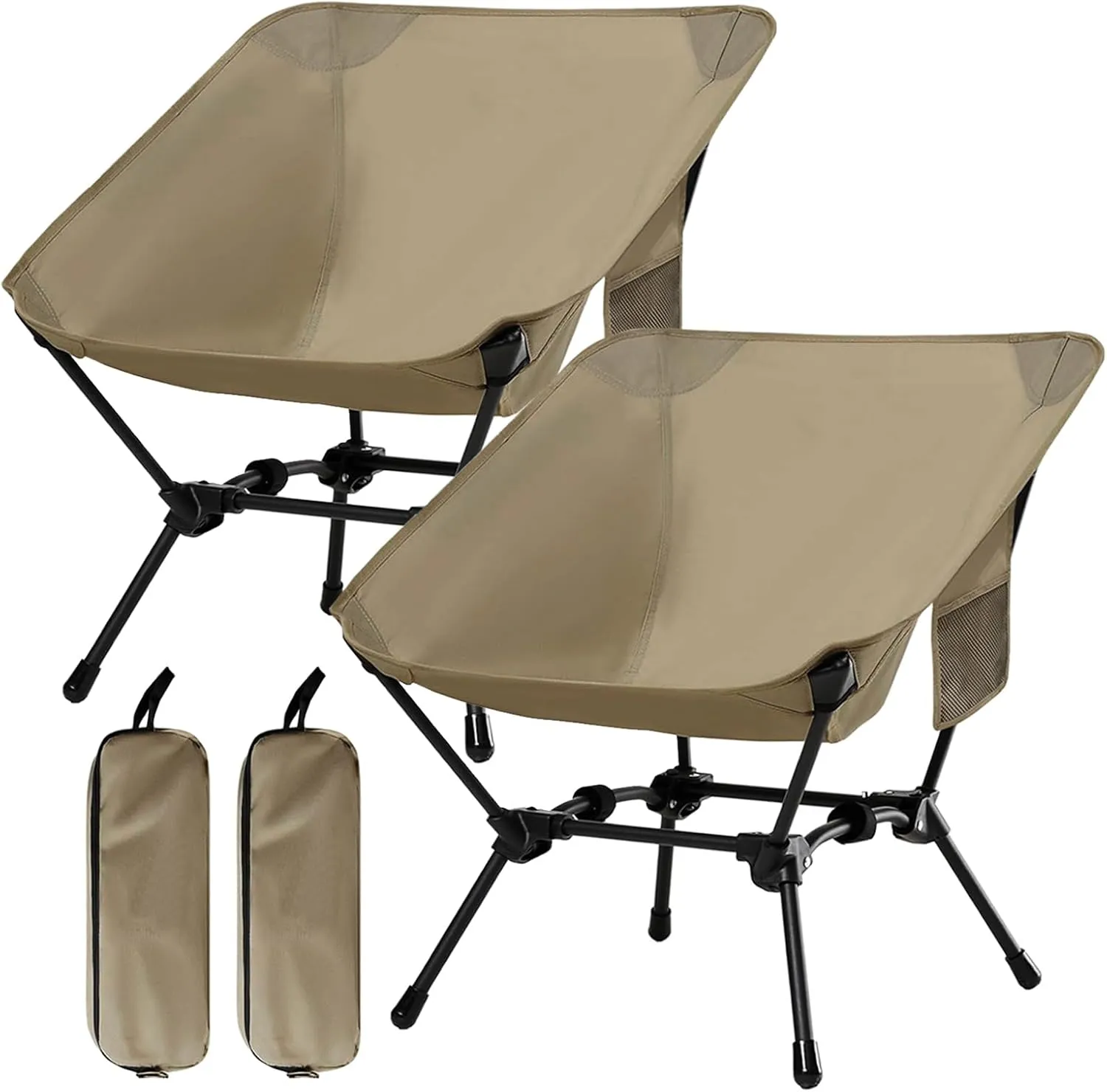 2 Pack Folding Camping Chair, Adjustable 2-Way Camping Chairs for Adults Portable Foldable Compact Backpacking Chair for Outdoor Hiking Picnic Beach BBQ-Khaki