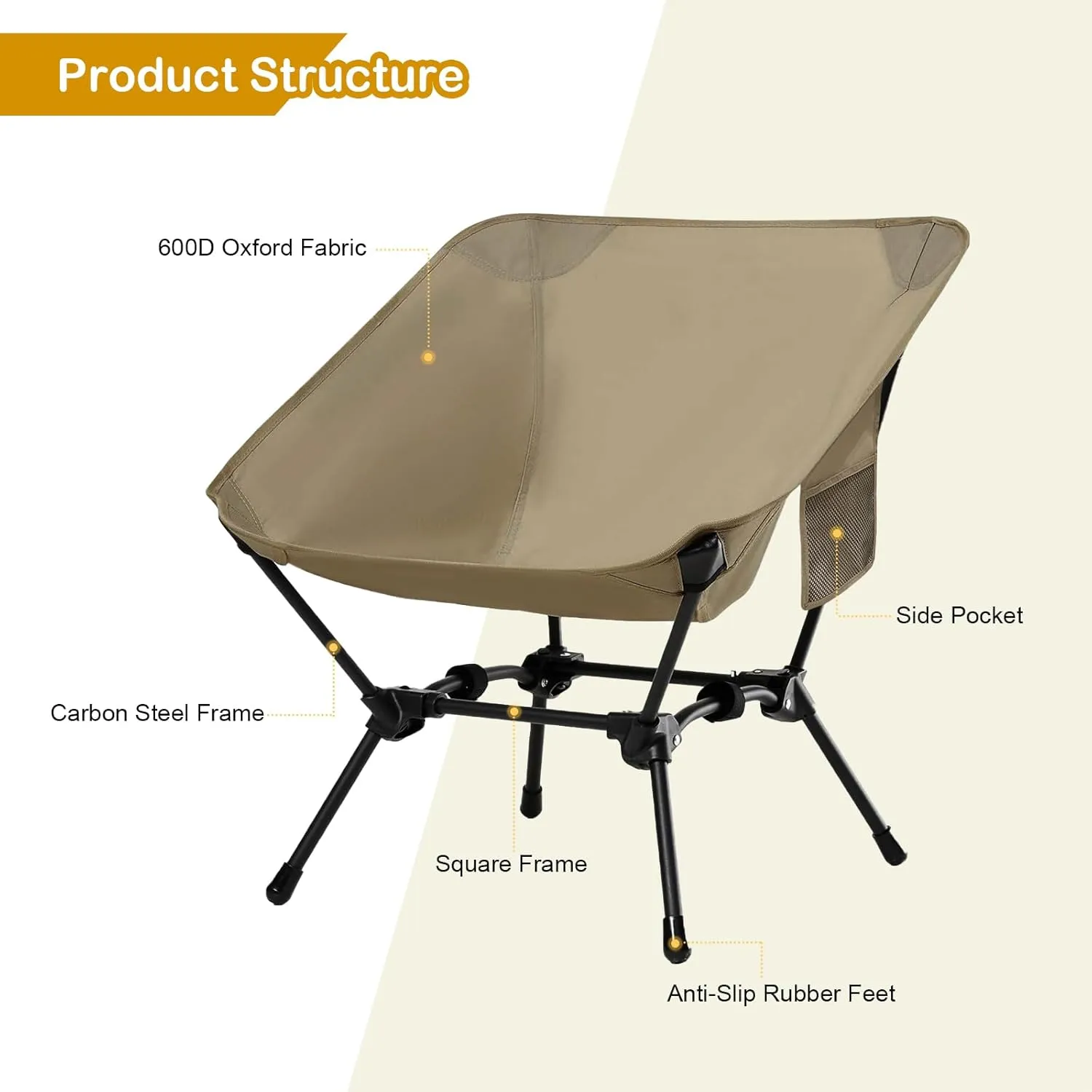 2 Pack Folding Camping Chair, Adjustable 2-Way Camping Chairs for Adults Portable Foldable Compact Backpacking Chair for Outdoor Hiking Picnic Beach BBQ-Khaki