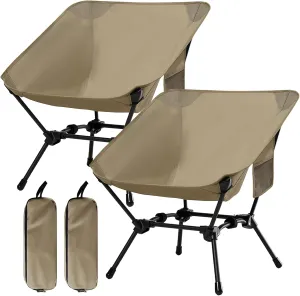 2 Pack Folding Camping Chair, Adjustable 2-Way Camping Chairs for Adults Portable Foldable Compact Backpacking Chair for Outdoor Hiking Picnic Beach BBQ-Khaki