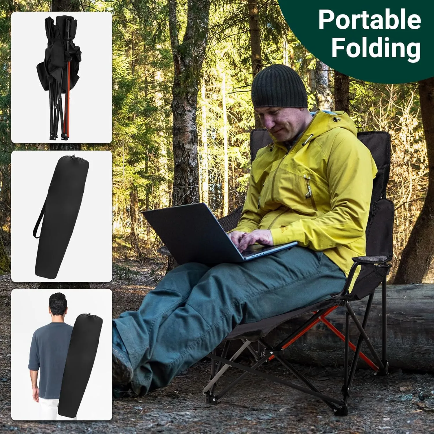 2 Pack Lightweight Folding Camping Chair for Adults,Portable Outdoor Picnic Beach Lawn Chairs,Foldable Camp Chairs,Lawn Camping Chair,with Carrying Bag,for Patio Pool Fishing Yard Garden (Black)
