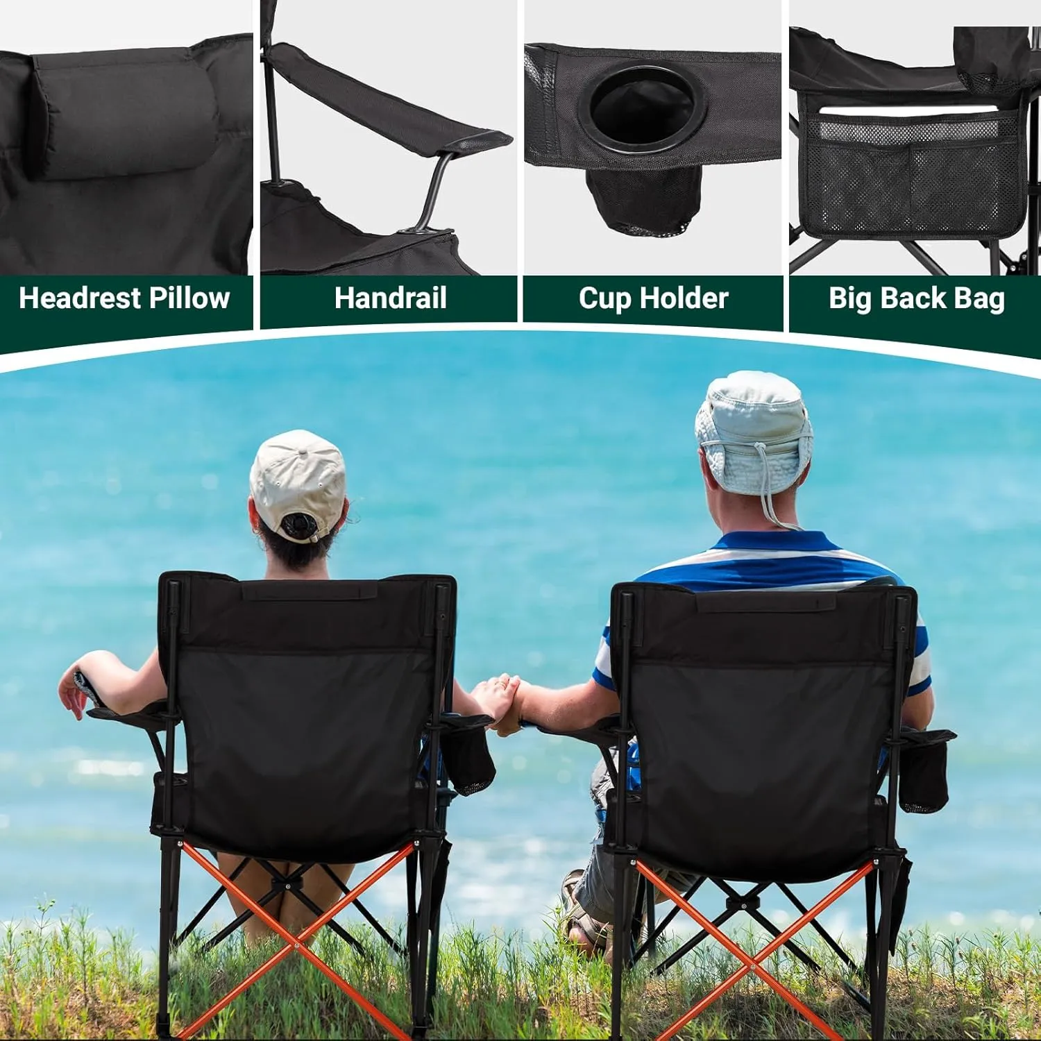 2 Pack Lightweight Folding Camping Chair for Adults,Portable Outdoor Picnic Beach Lawn Chairs,Foldable Camp Chairs,Lawn Camping Chair,with Carrying Bag,for Patio Pool Fishing Yard Garden (Black)