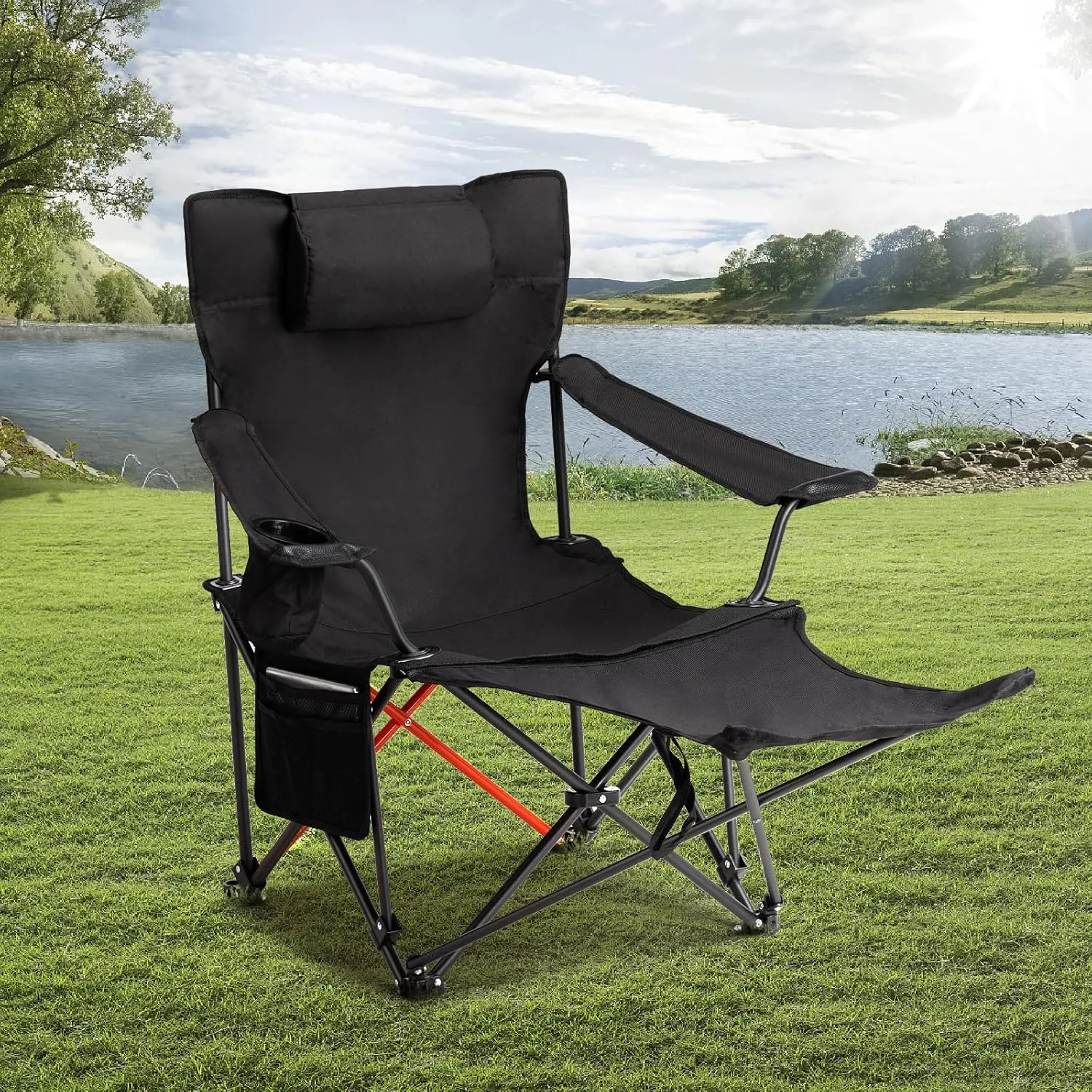 2 Pack Lightweight Folding Camping Chair for Adults,Portable Outdoor Picnic Beach Lawn Chairs,Foldable Camp Chairs,Lawn Camping Chair,with Carrying Bag,for Patio Pool Fishing Yard Garden (Black)