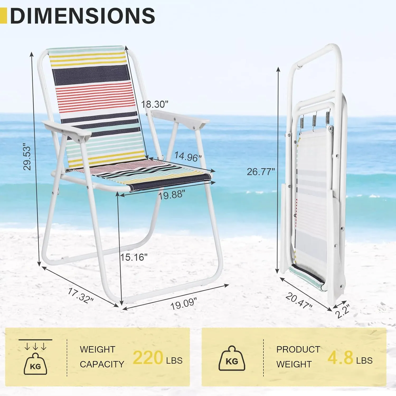 2 Pack Patio Folding Lawn Chairs for Adults,Outdoor/Indoor Portable Beach Chair,Folding Webbed Lawn Beach Chair,Foldable Camping Chairs,Supports 220 lbs,for Garden, Poolside, Travel (Colour)