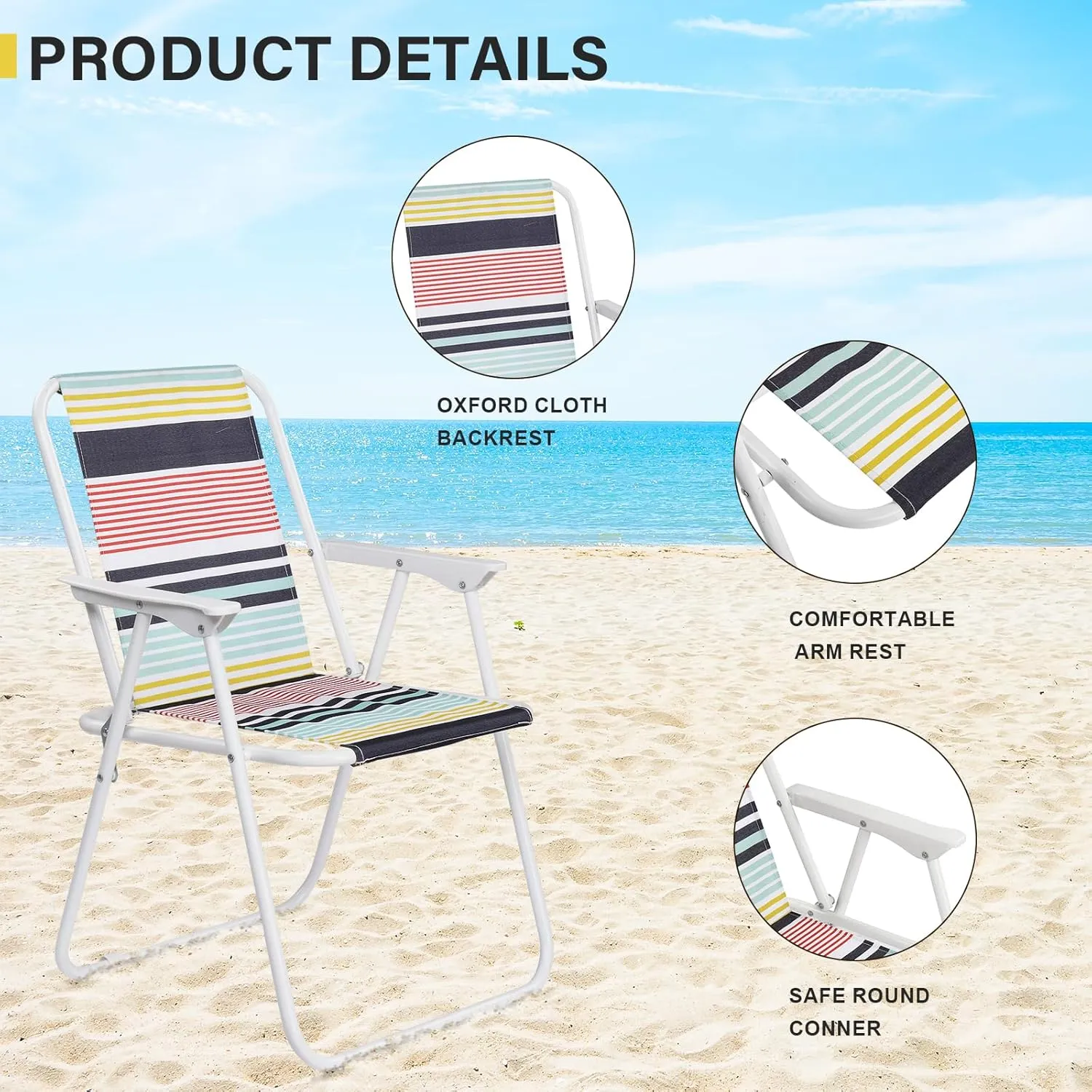 2 Pack Patio Folding Lawn Chairs for Adults,Outdoor/Indoor Portable Beach Chair,Folding Webbed Lawn Beach Chair,Foldable Camping Chairs,Supports 220 lbs,for Garden, Poolside, Travel (Colour)