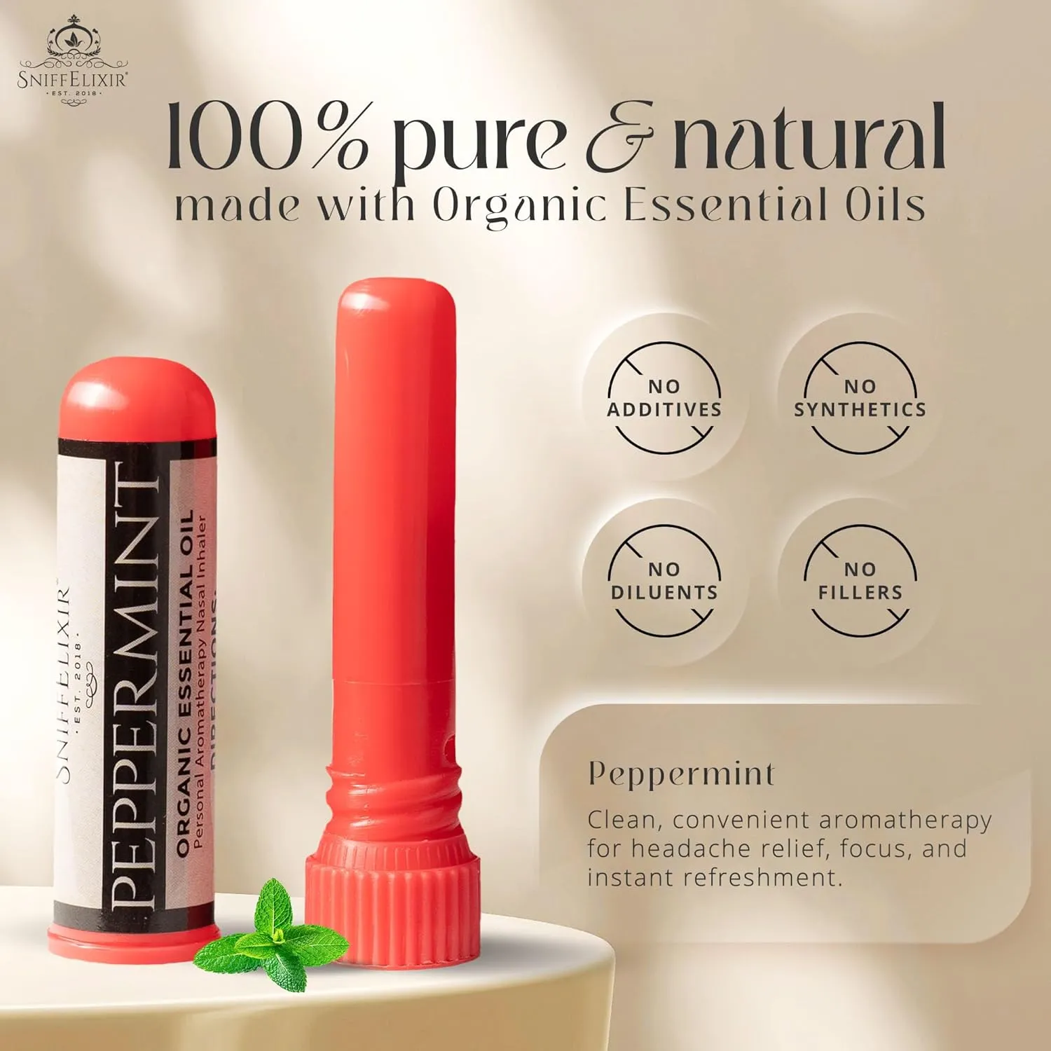 2 Packs Peppermint Nasal Inhaler Sticks - Non Drowsy Motion Sickness Nausea Stick w/Peppermint Aromatherapy Oil for Migraine Stick and Headache Stick, Portable Peppermint Nasal Sticks