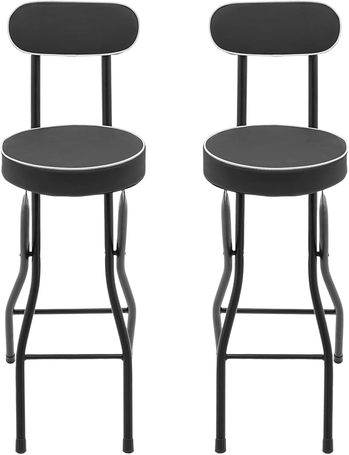 2 Pcs Folding Bar Stool with Back, 25.6 in Black Folding Stools Cushioned Padded Folding Stool Chairs for Adults Kitchen Island Pop Up Events Camping Cafe
