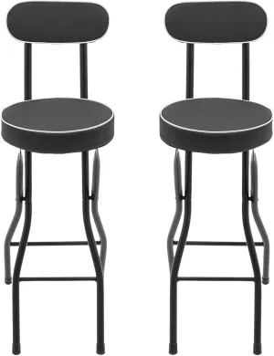 2 Pcs Folding Bar Stool with Back, 25.6 in Black Folding Stools Cushioned Padded Folding Stool Chairs for Adults Kitchen Island Pop Up Events Camping Cafe