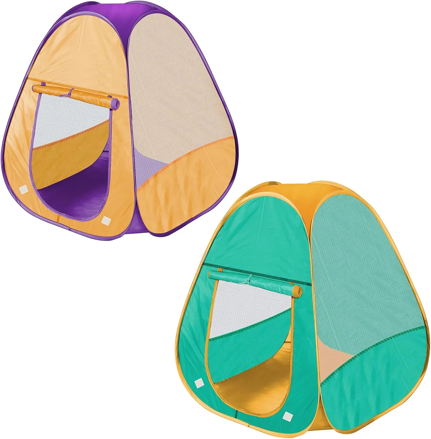 2 Pcs Kids Play Tent Pop Up Tent for Girls and Boys，Automatic Setup and Foldable Playhouse Castle Toys Outdoor and Indoor（Green Orange）