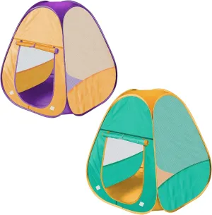 2 Pcs Kids Play Tent Pop Up Tent for Girls and Boys，Automatic Setup and Foldable Playhouse Castle Toys Outdoor and Indoor（Green Orange）