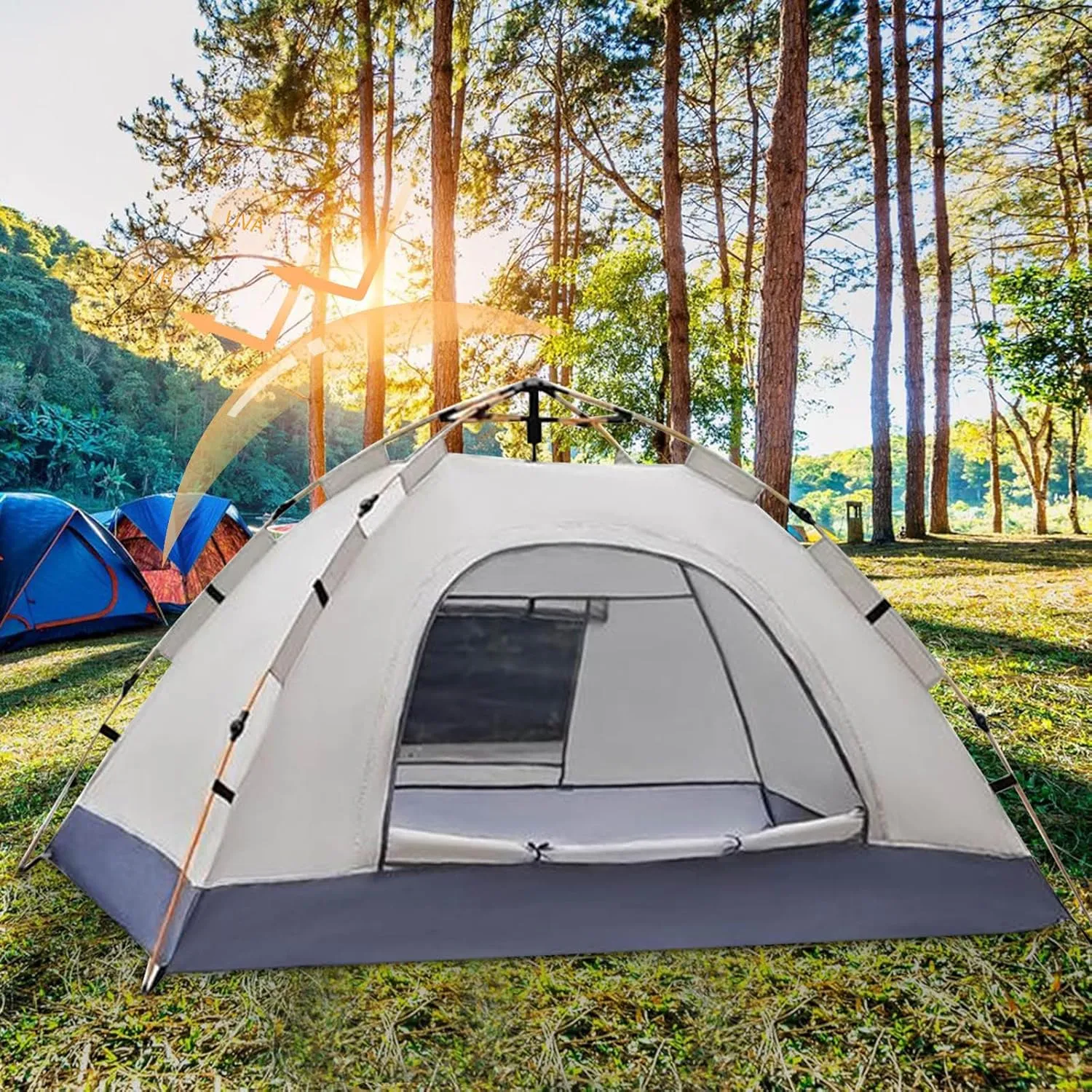2-Person Camping Tent Easy Set up Shelter with Windows Weatherproof Portable Beach Tent Sun Shelter Canopy Lightweight Compact Outdoor Tent for Backpacking, Hiking, Gathering