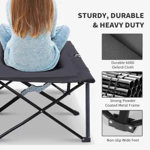 2 Person Folding Camping Cot, Double Camping Cot with Carring Bag, Steel Frame and Oxford Fabric, Elevated Camping Bed for Camping Beach and Hiking, Black