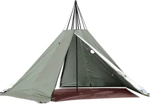 2 Person Teepee Tent with Chimney - 7.2 * 6.2FT Family 4 Season Camping Yurt Festival Tent, Pyramid Outdoor Canvas with Fabric Design Green Travel Tent Lightweight and Breathable