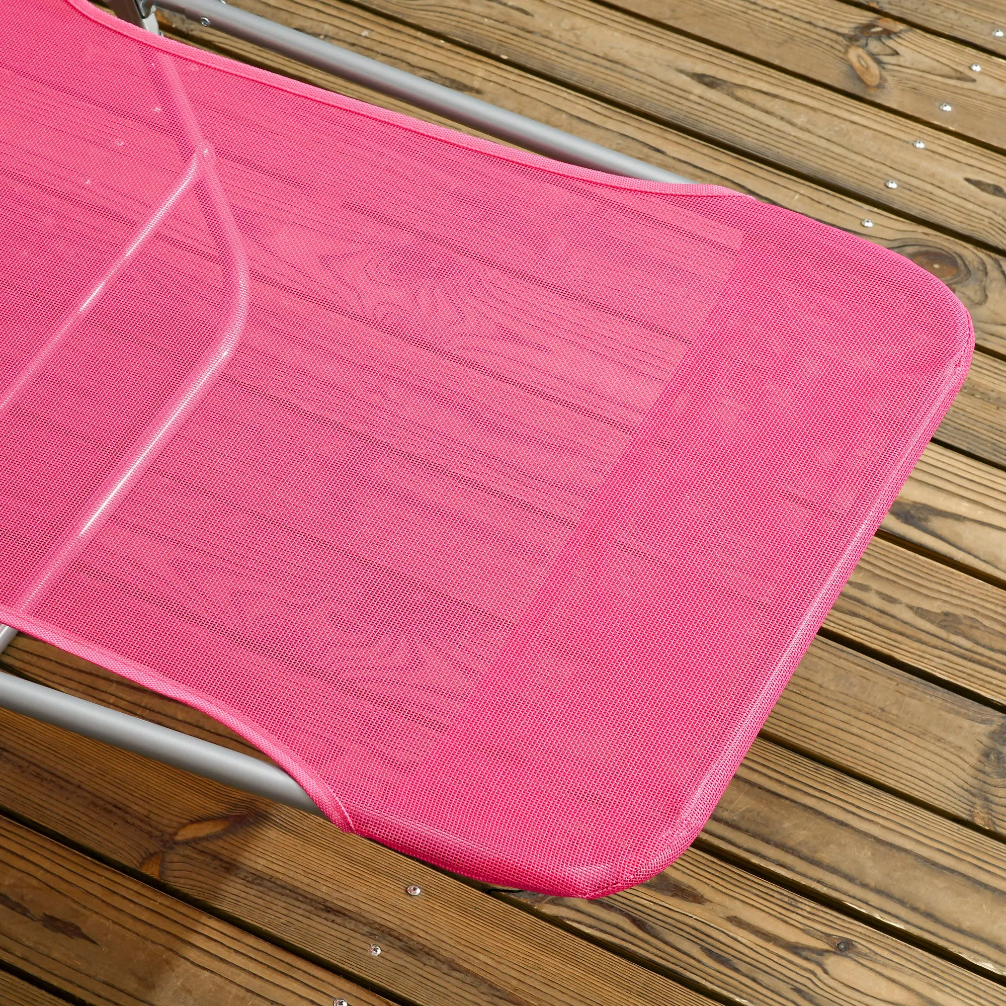 2 Piece Folding Chaise Lounge Chairs, with Reclining Back, Breathable Mesh Seat, Headrest, Pink