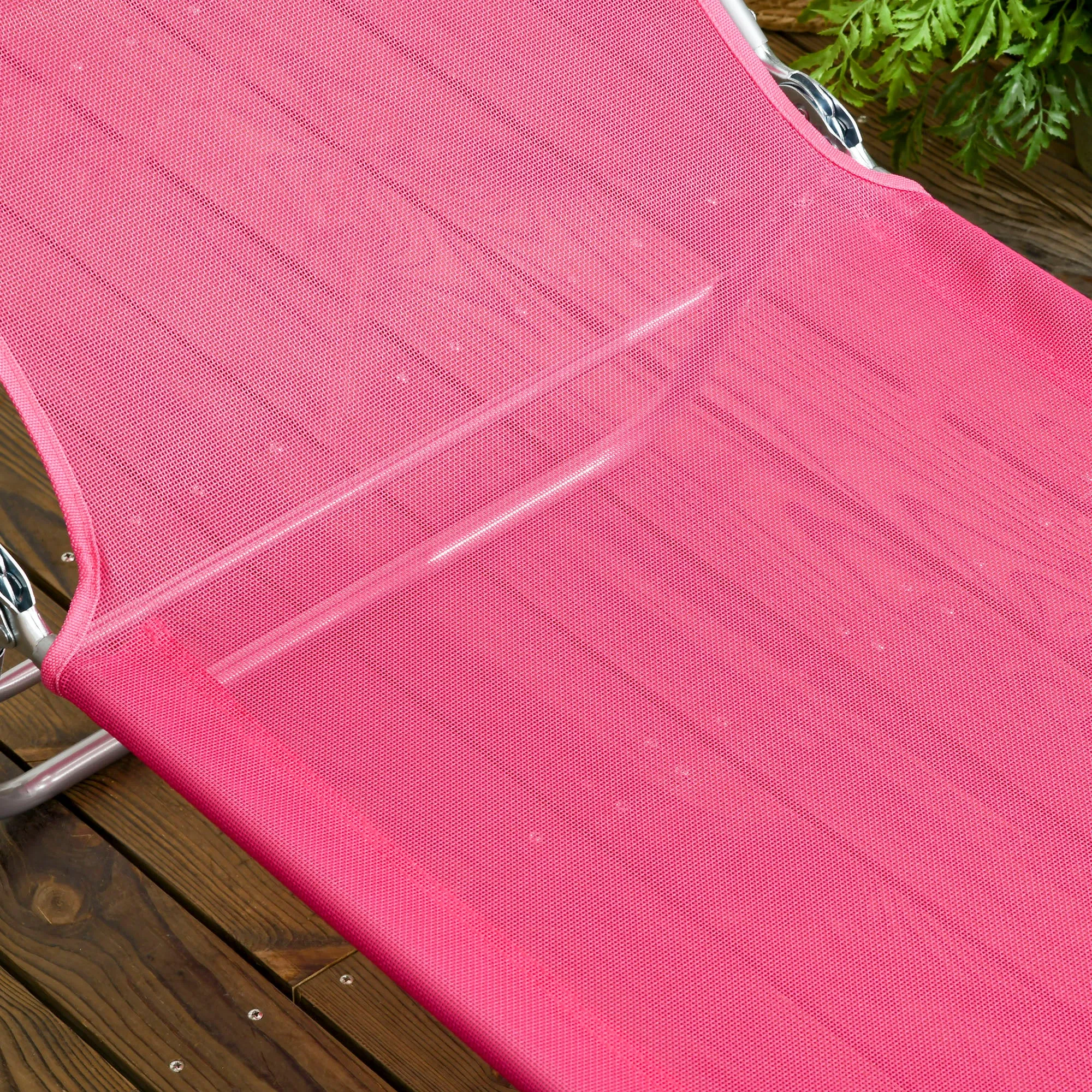 2 Piece Folding Chaise Lounge Chairs, with Reclining Back, Breathable Mesh Seat, Headrest, Pink