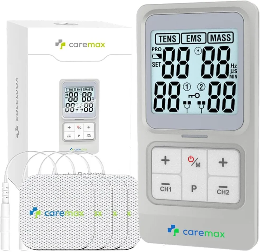 2.0 Classic TENS Unit Machine & EMS & Massage 120mA Output 3 in 1 Dual Channel Rechargeable Electronic Combo Pulse Unit Muscle Stimulator with Customisable Programs for Natural Pain Relief