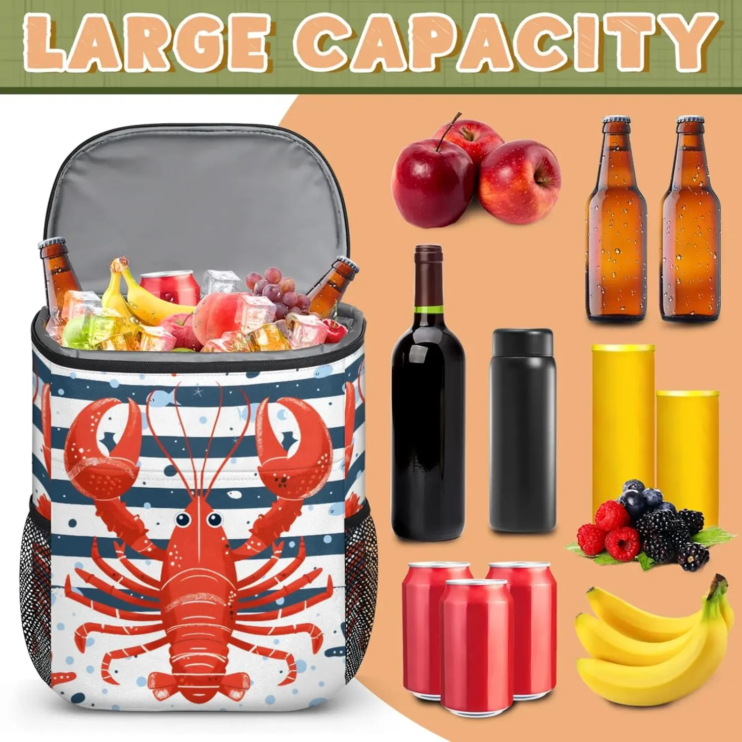 20-Hour Insulated Backpack Cooler Beach Starfish Leakproof Cooler Bag Portable Cooler Backpack