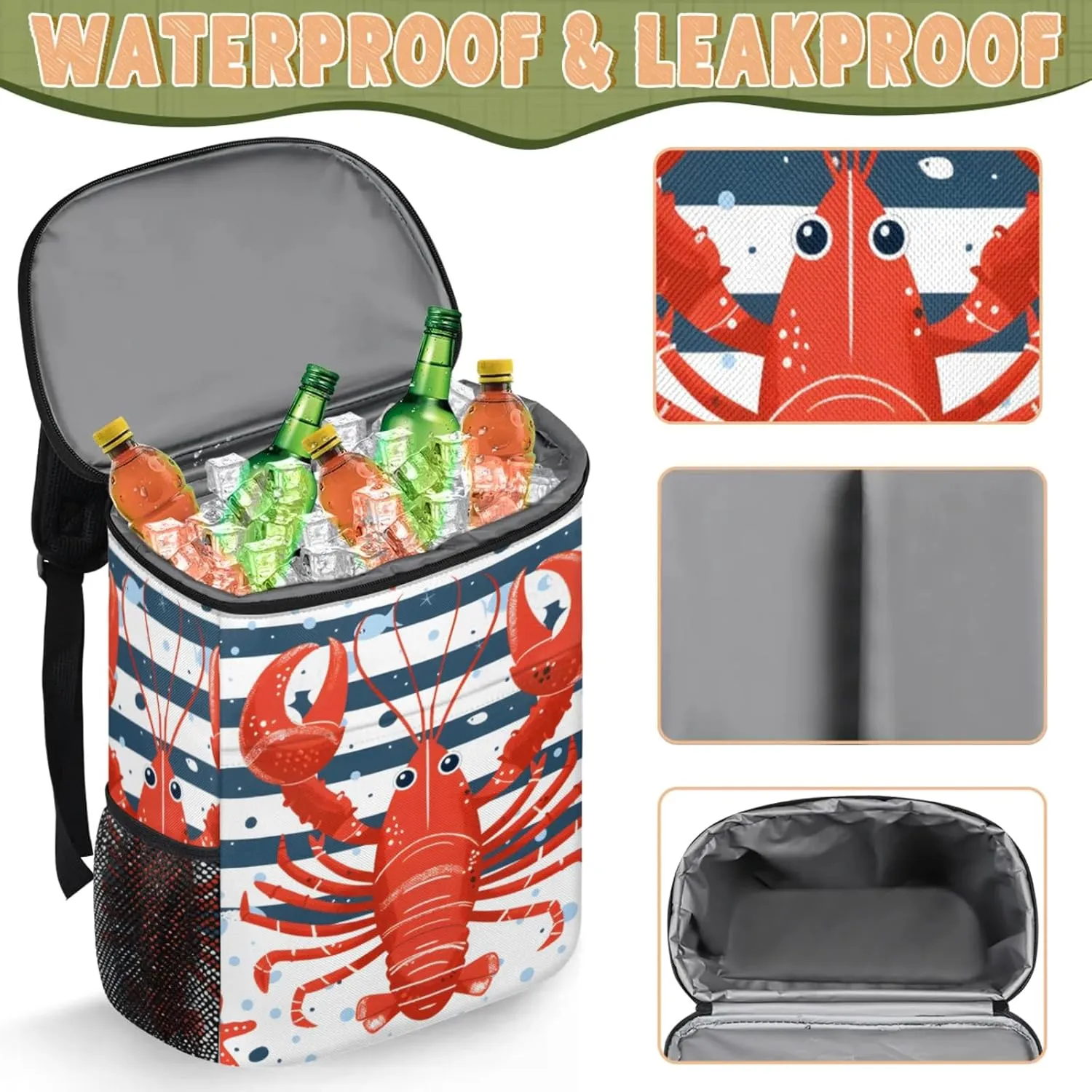 20-Hour Insulated Backpack Cooler Beach Starfish Leakproof Cooler Bag Portable Cooler Backpack