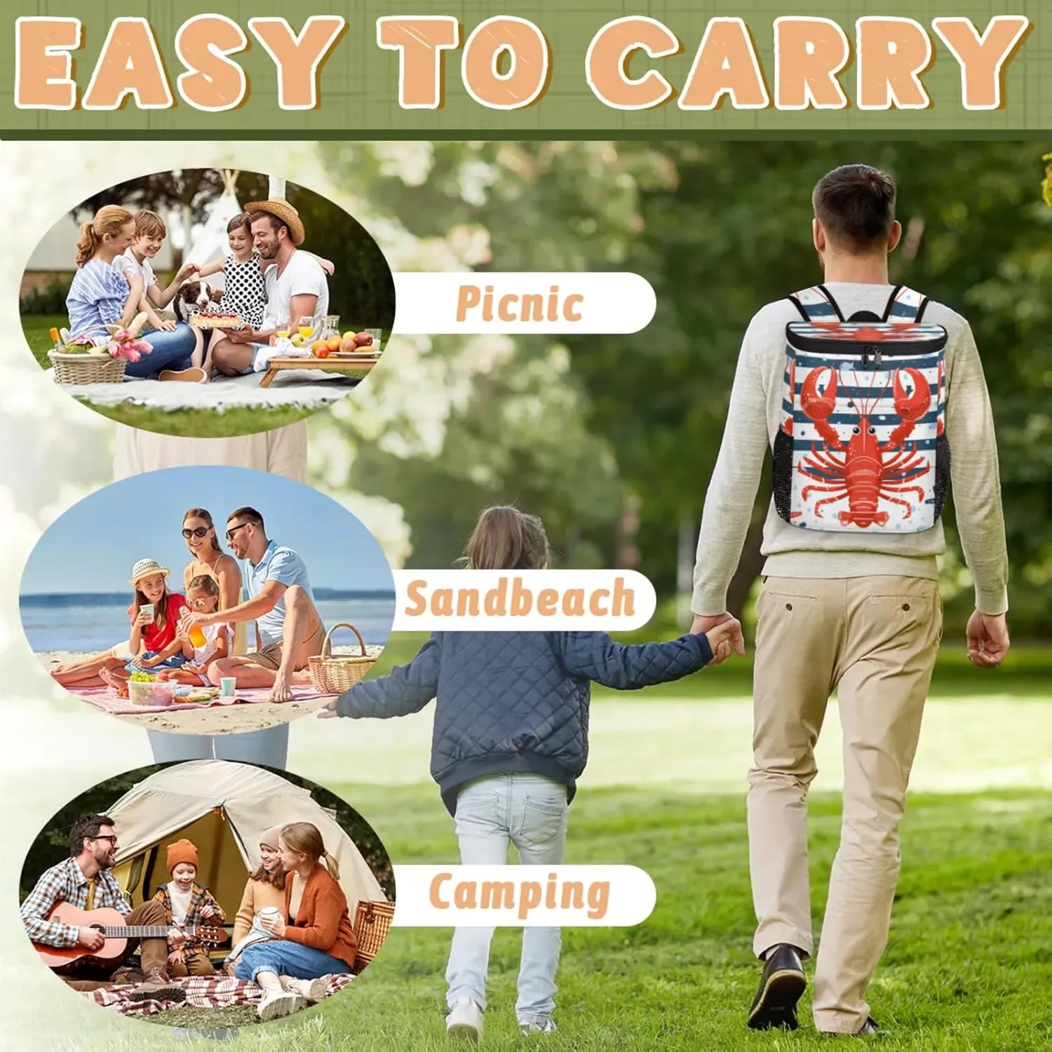 20-Hour Insulated Backpack Cooler Beach Starfish Leakproof Cooler Bag Portable Cooler Backpack