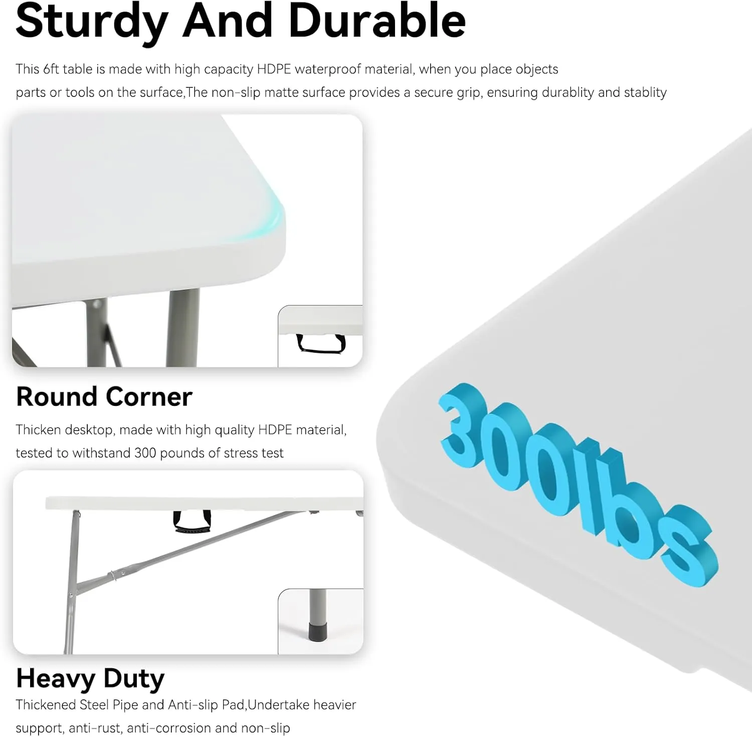 20 Pack of 6 Foot Foldable Table with Built in Handle & Steel Legs ,Heavy Duty Portable ,Perfect for Party, Dining, Wedding, Events, Picnic Indoor, Outdoor, Camping, Utility, Folding(white-20pac)