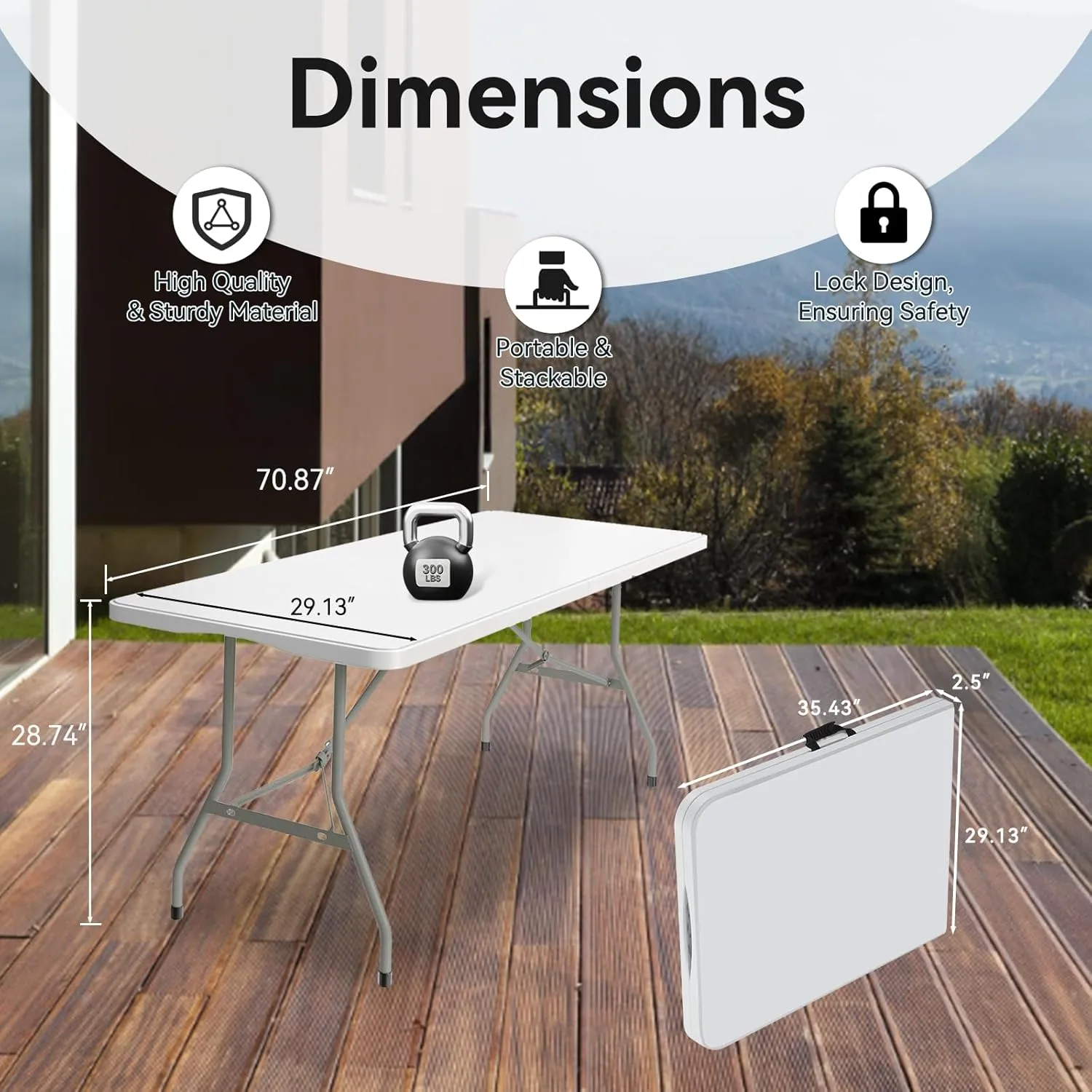20 Pack of 6 Foot Foldable Table with Built in Handle & Steel Legs ,Heavy Duty Portable ,Perfect for Party, Dining, Wedding, Events, Picnic Indoor, Outdoor, Camping, Utility, Folding(white-20pac)