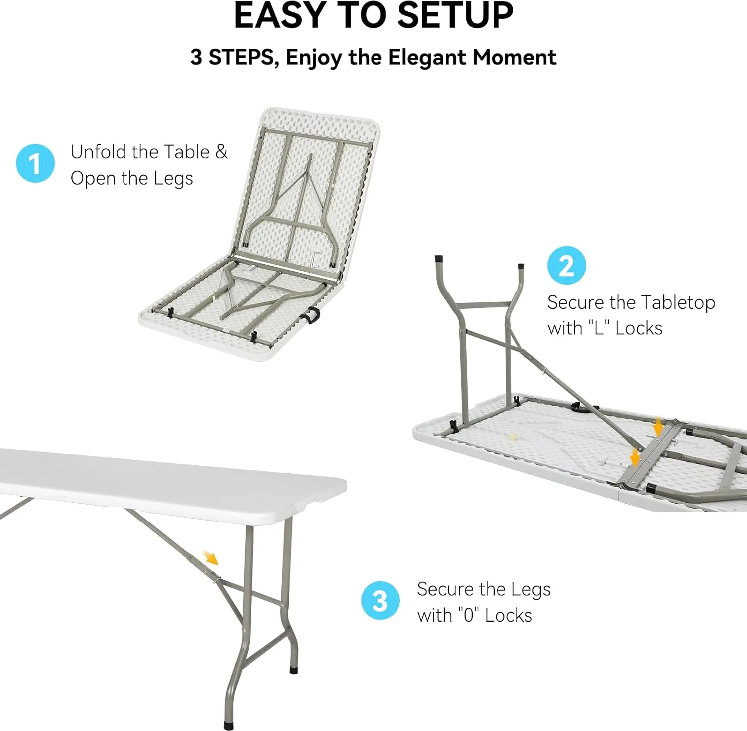 20 Pack of 6 Foot Foldable Table with Built in Handle & Steel Legs ,Heavy Duty Portable ,Perfect for Party, Dining, Wedding, Events, Picnic Indoor, Outdoor, Camping, Utility, Folding(white-20pac)