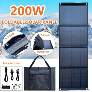 200W Foldable Solar Panel with Dual USB and DC Output - Portable Waterproof Solar Charger for Outdoor Activities