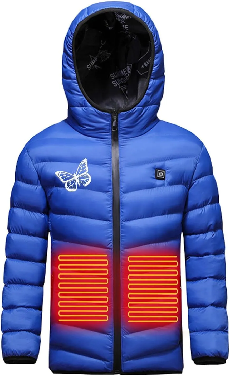 2025 Upgraded Heated Jacket for Kids Boys Girls Hooded Heated Coats Independent Switches USB Charging Body Warmer