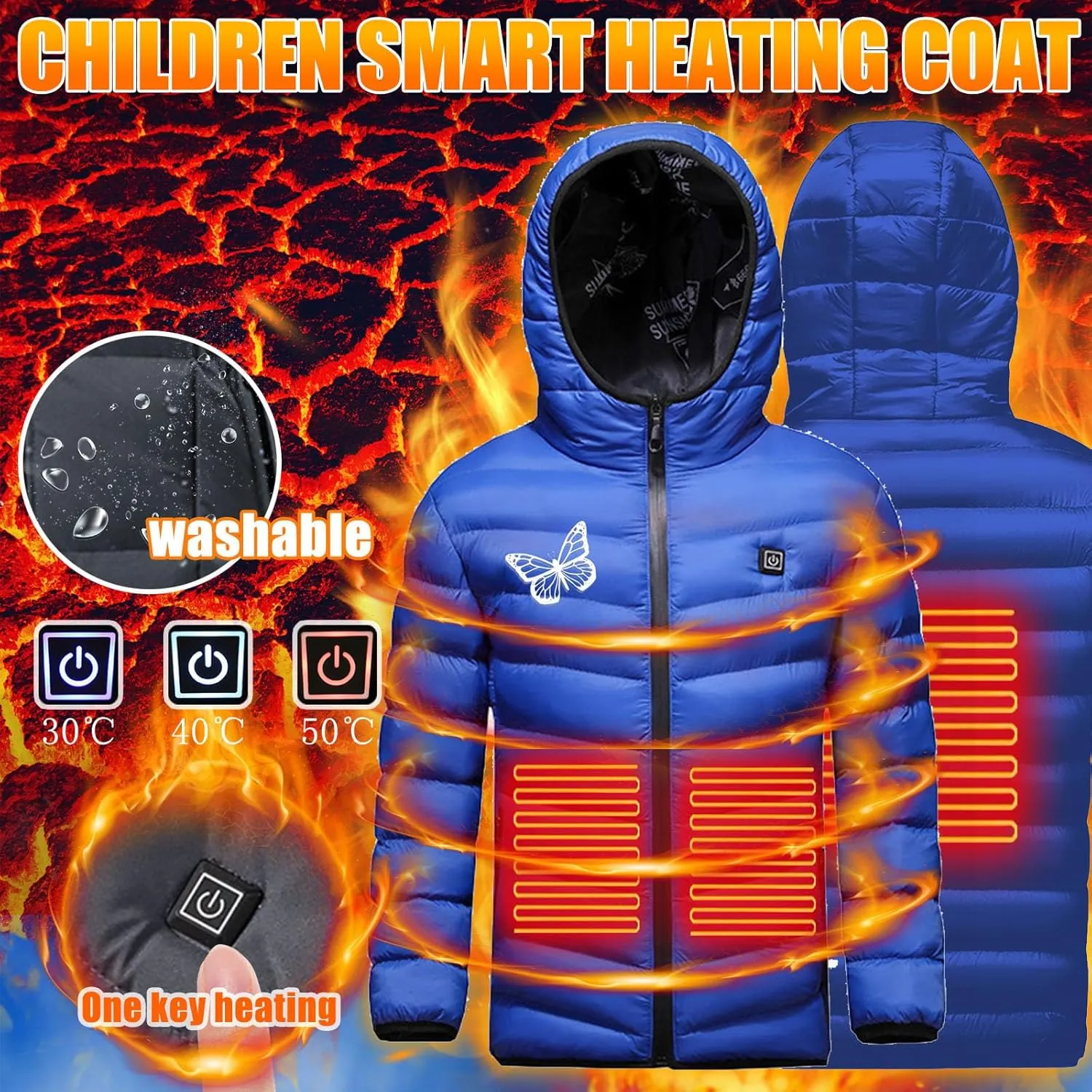 2025 Upgraded Heated Jacket for Kids Boys Girls Hooded Heated Coats Independent Switches USB Charging Body Warmer