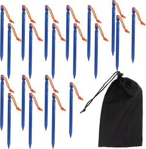 20pcs Heavy Duty Tent Stakes V Shape with Ropes, 9.1in Aluminium Alloy Pegs for Outdoor Camping Canopy, and Lightweight (Blue)