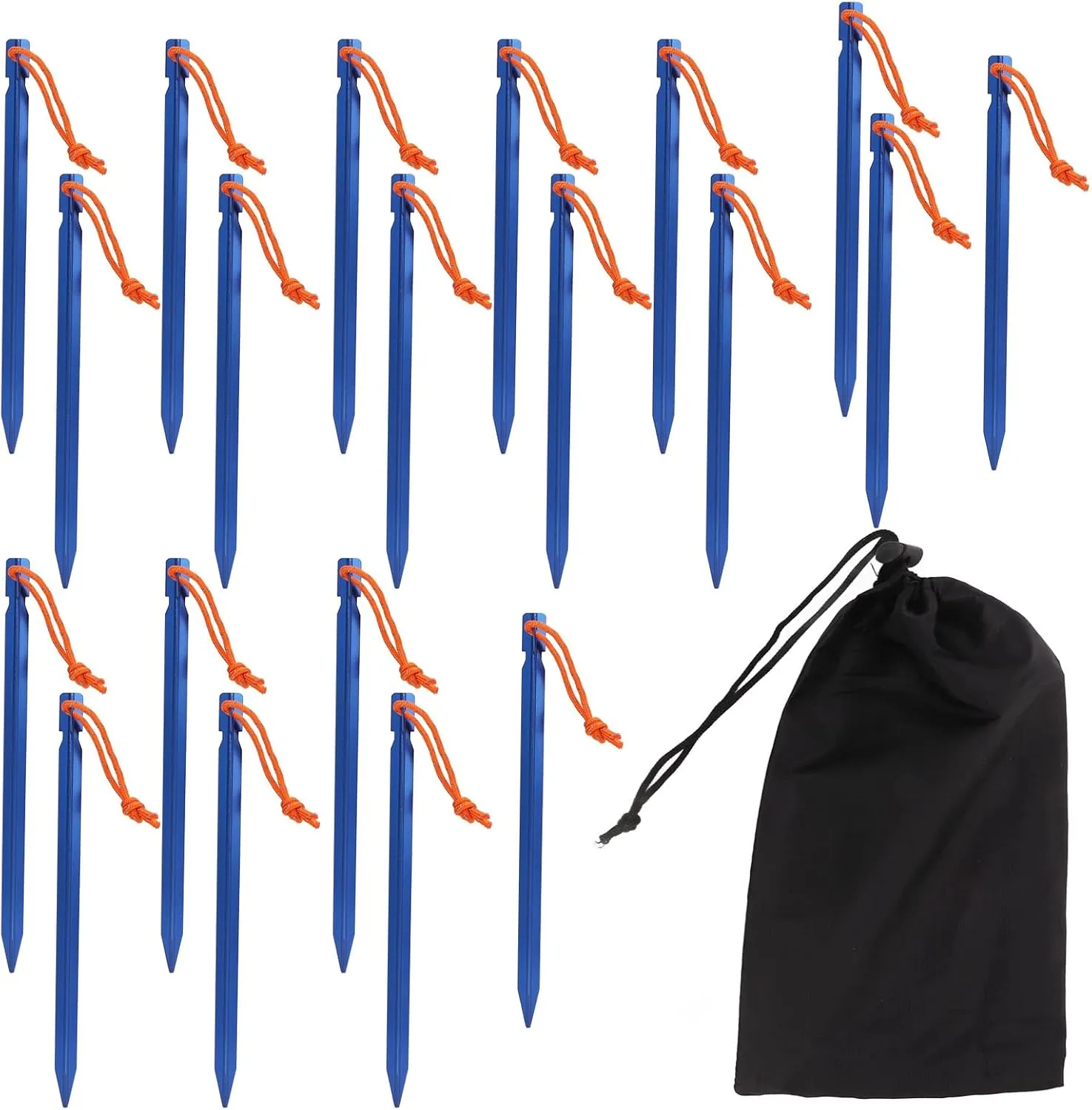 20pcs Heavy Duty Tent Stakes V Shape with Ropes, 9.1in Aluminium Alloy Pegs for Outdoor Camping Canopy, and Lightweight (Blue)