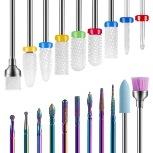 20Pcs Nail Drill Bits, Bovkeoy 3/32 Inch Drill Bits for Nail Drill E-File, Professional Diamond Carbide Nail Drill Bits Set and Ceramic Nail Drill Bits Set for Acrylic Gel Nails, Home Salon