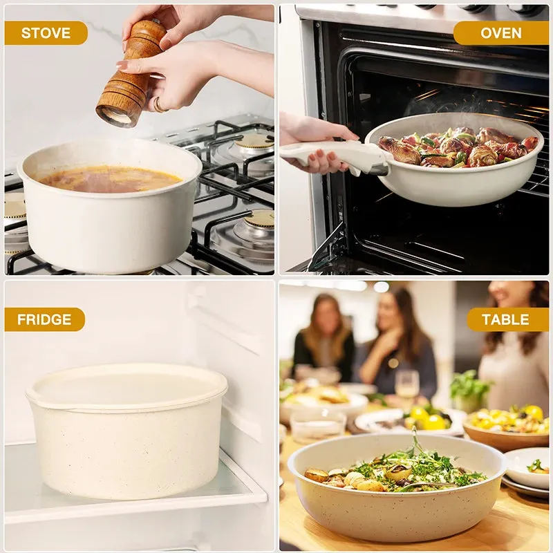 21-Piece Non-Stick Pots and Pans Set – Astercook Ceramic Cookware with Sensor Handles, Milky White